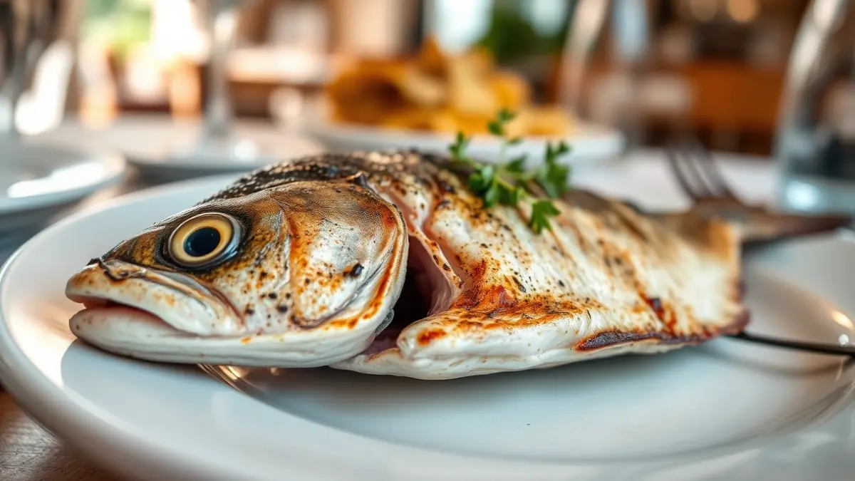 Image of a grilled fresh fish dish in a restaurant.