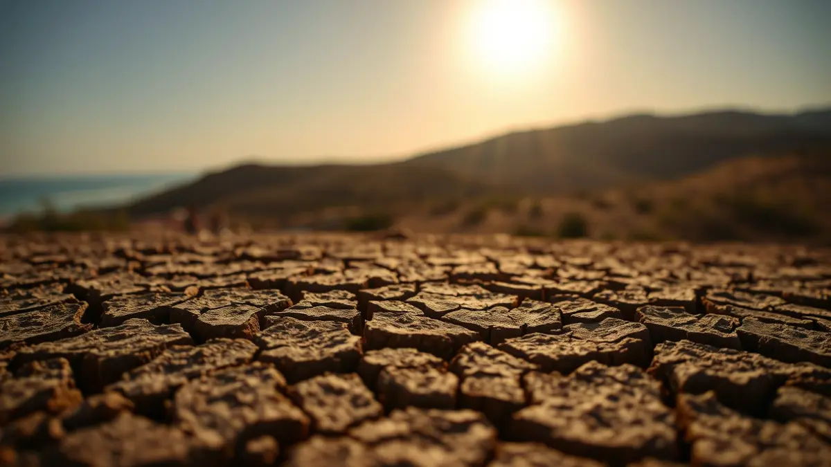 Imagen genérica de tierra seca y agrietada bajo un sol intenso.