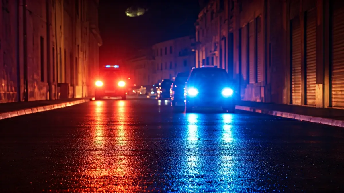 Imagen genérica de luces de emergencia en el asfalto mojado.