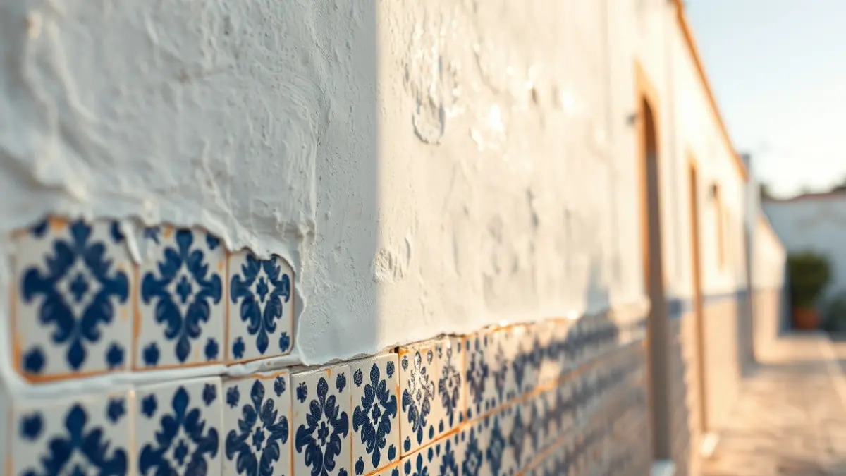 Generic image of a whitewashed wall with Andalusian tiles, representing the tranquility of Almería.