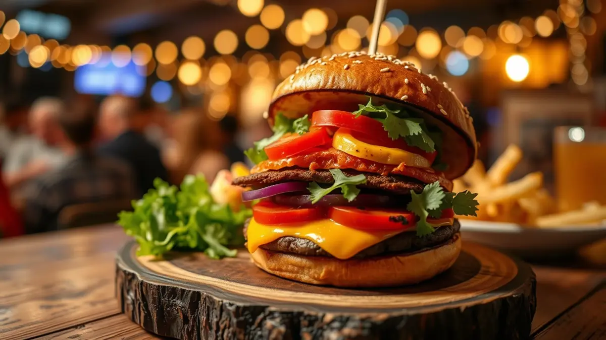 Generic image of a gourmet burger at a food festival.
