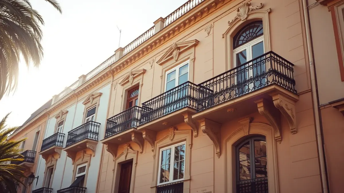 Facade of a historic house in Almería with architectural details