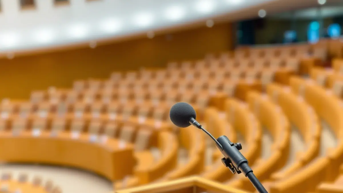 Imagen genérica de un atril con micrófono en un salón de actos, simbolizando la política regional.