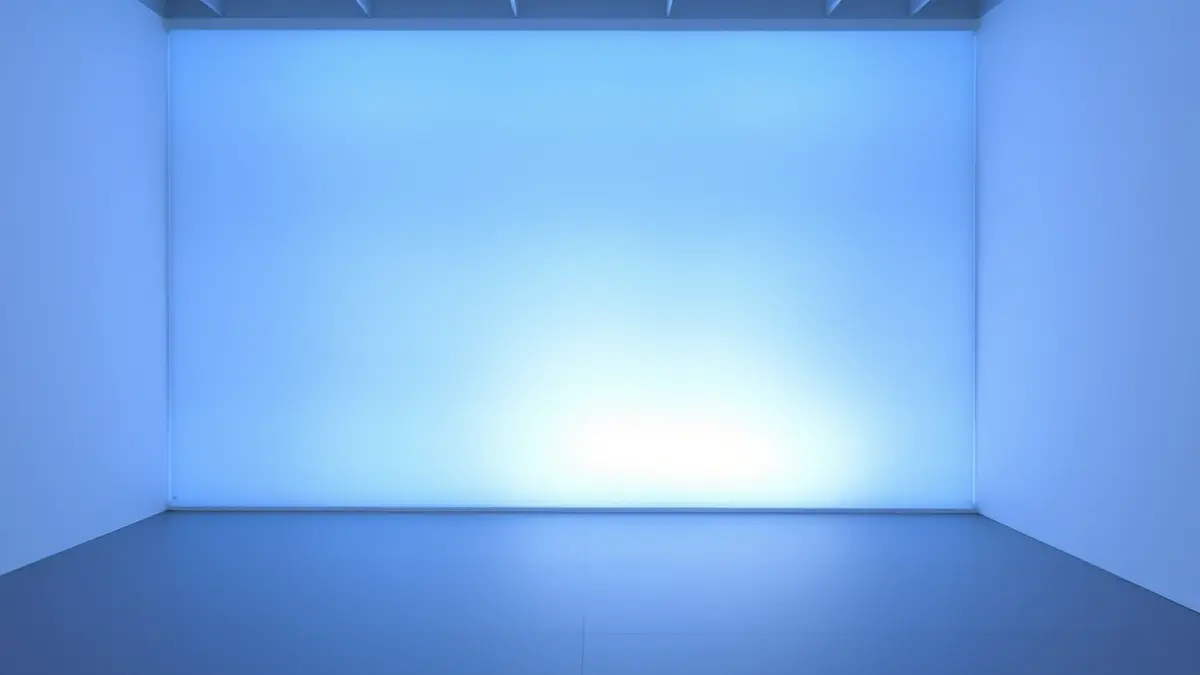 Art installation with a blue to white gradient creating a light effect.