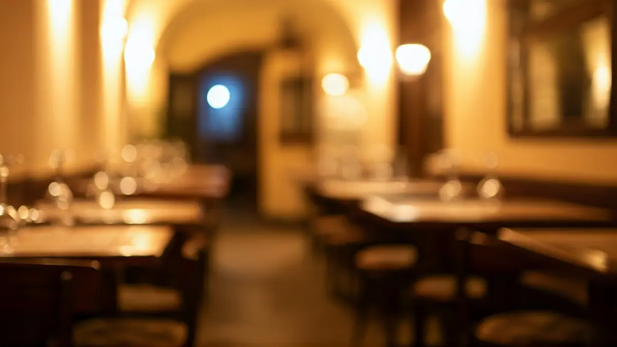 Image of a cozy Italian restaurant with wooden tables and warm lighting.