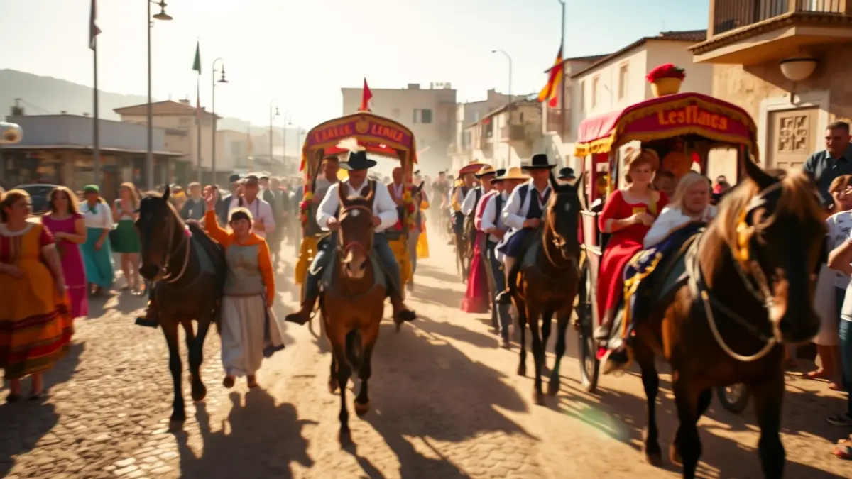 Imagen genérica de una romería andaluza con carretas y caballistas.
