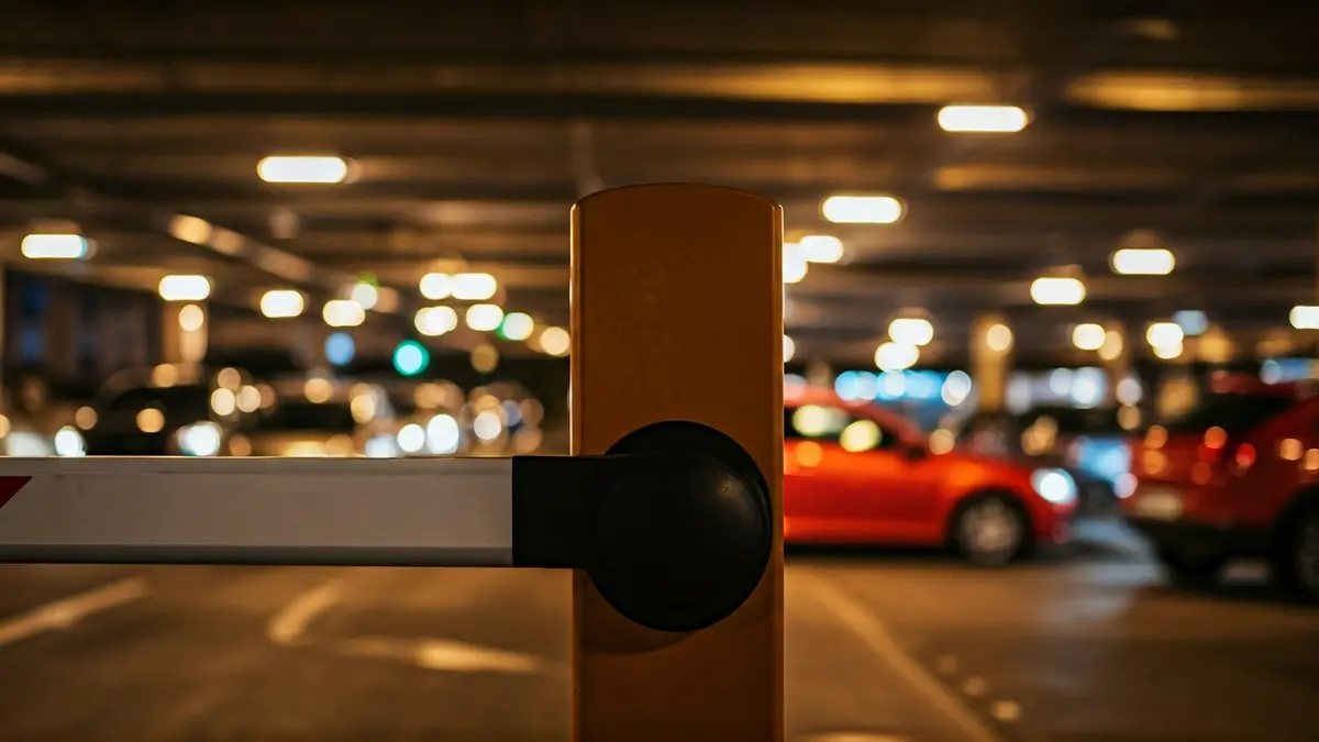 Generic image of a modern parking lot entrance with a barrier.