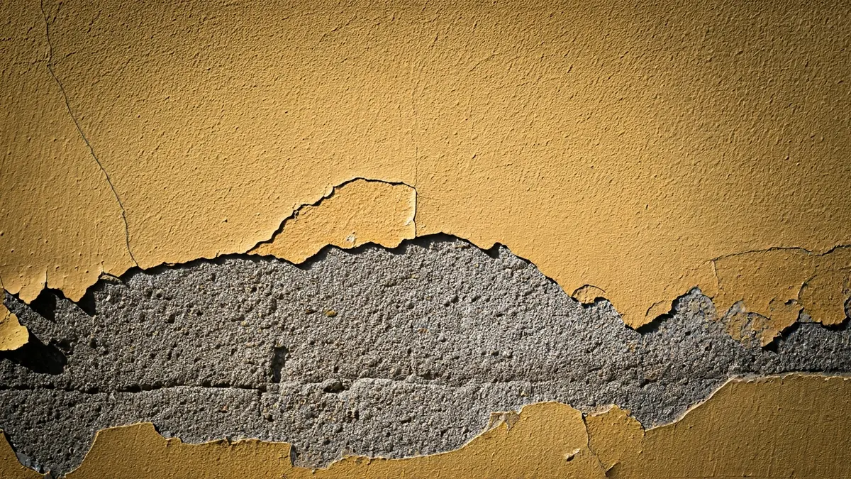 Imagen de una pared dañada con humedades y pintura desprendida en una vivienda