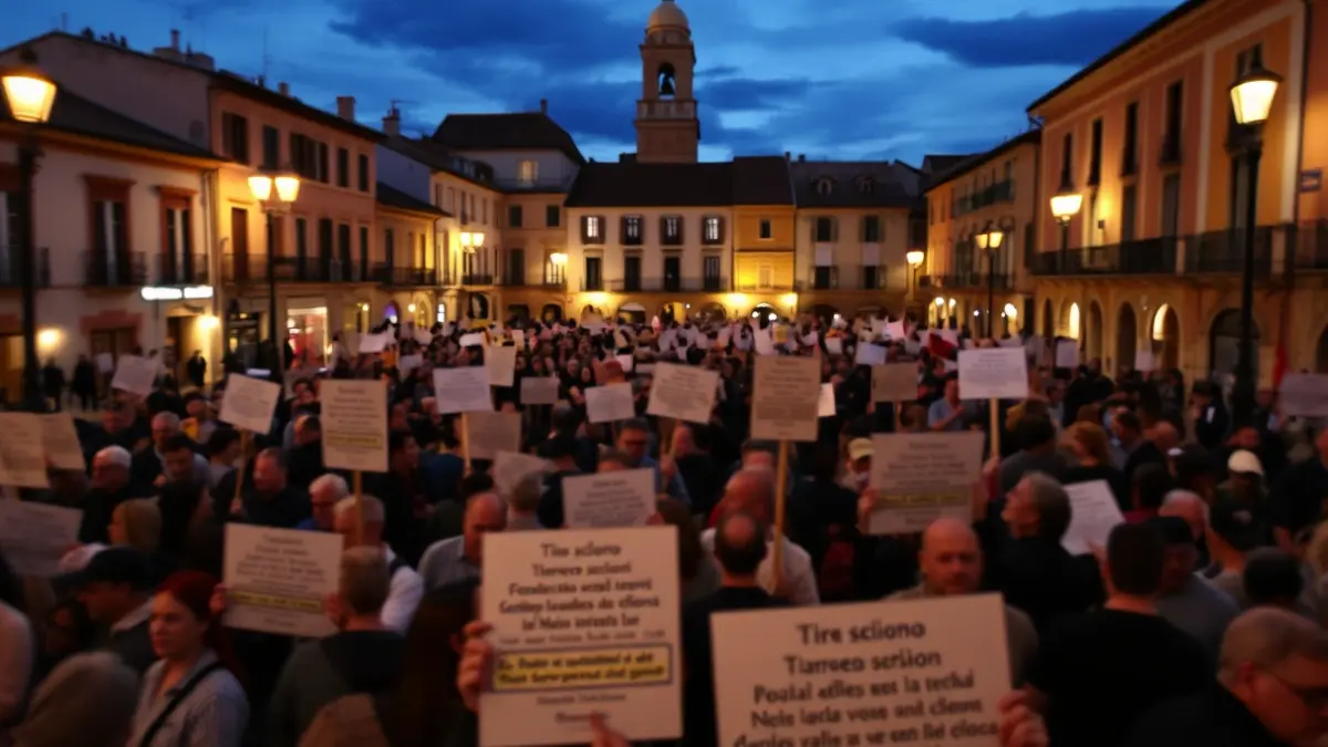 Imagen genérica de una concentración de protesta en una plaza de pueblo.