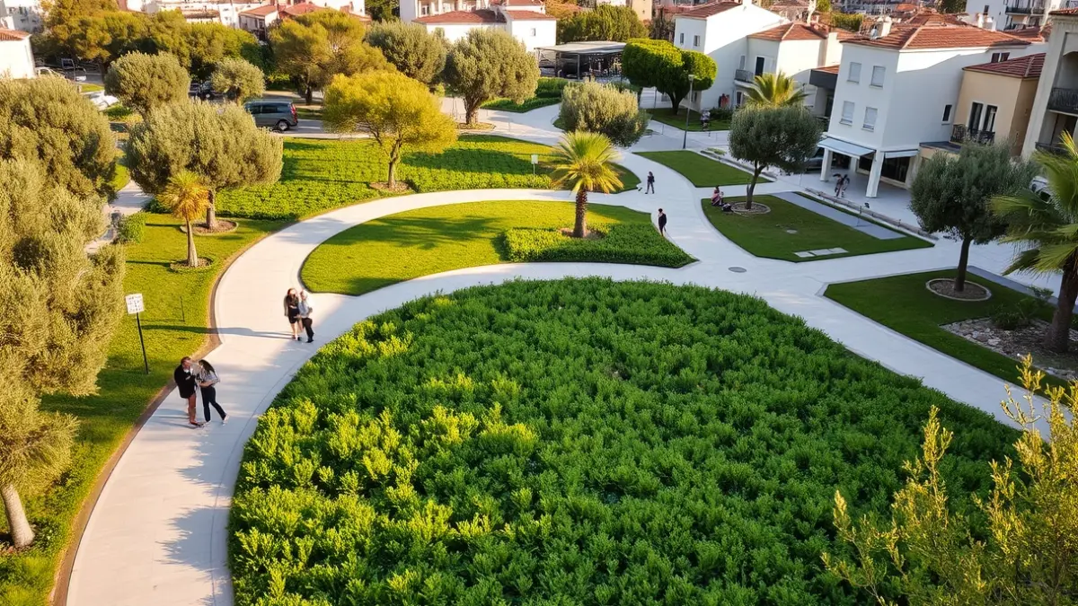 Imagen de un parque urbano recuperado en Ronda, con caminos despejados y vegetación.