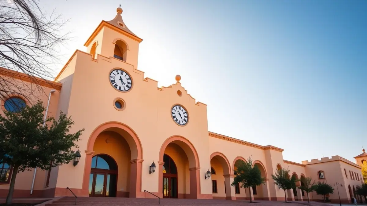 Fachada del ayuntamiento de Vegas del Genil, conmemorando su 50 aniversario.