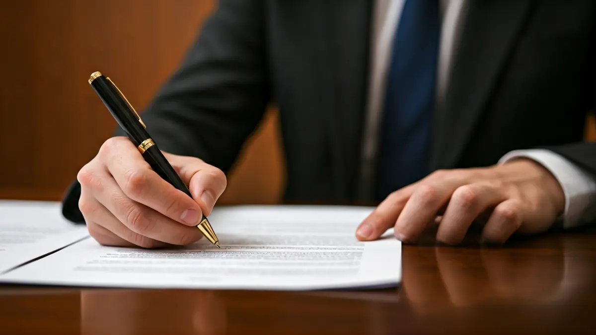 Imagen genérica de una mano firmando un documento, simbolizando una adquisición municipal.