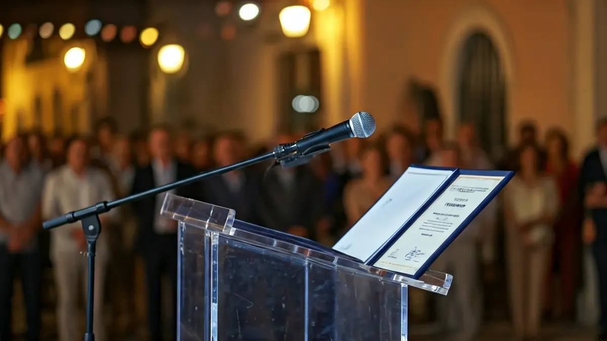 Imagen de una ceremonia de entrega de distinción en un auditorio.
