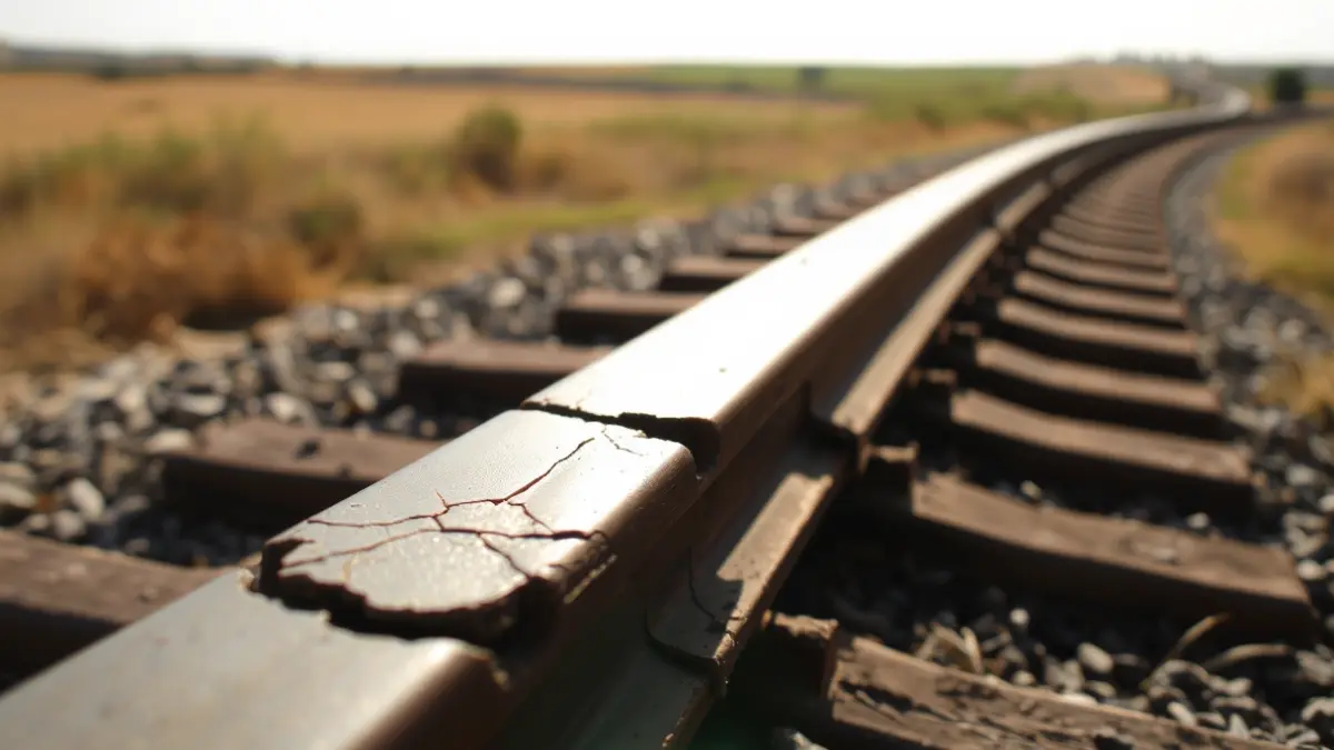 Imagen de un carril de tren roto, causa del accidente de Adamuz.