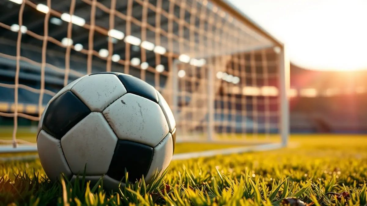 Generic image of a soccer ball on a stadium pitch.