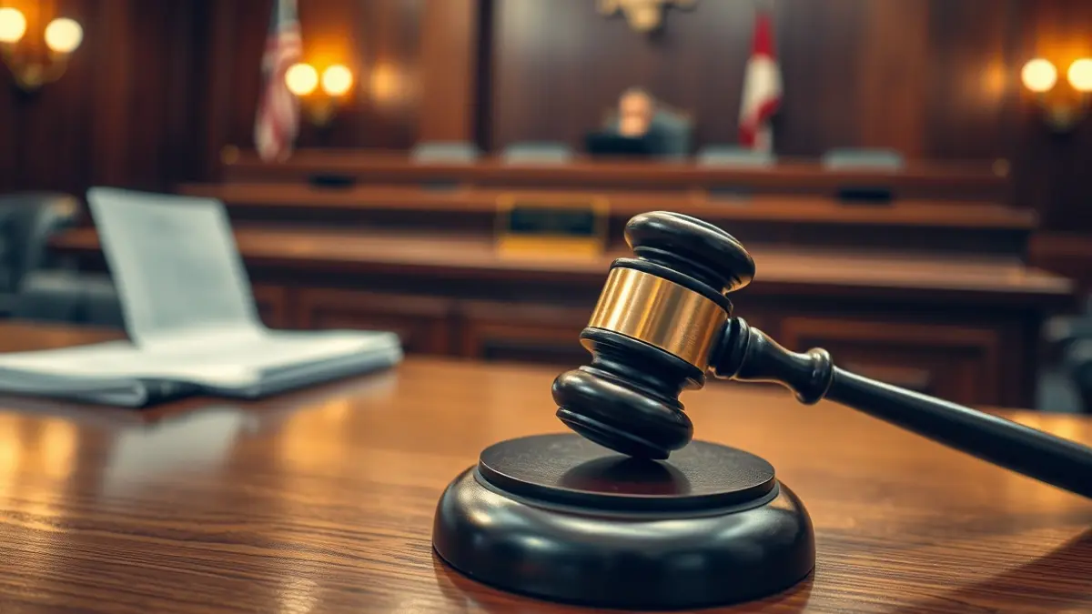 Generic image of a judge's gavel on a desk in a courtroom.