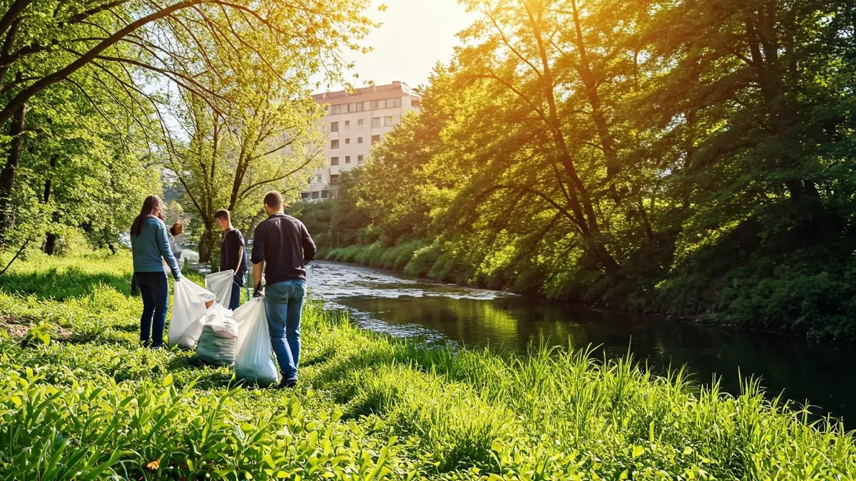 Generic image of volunteers collecting waste in a natural environment.