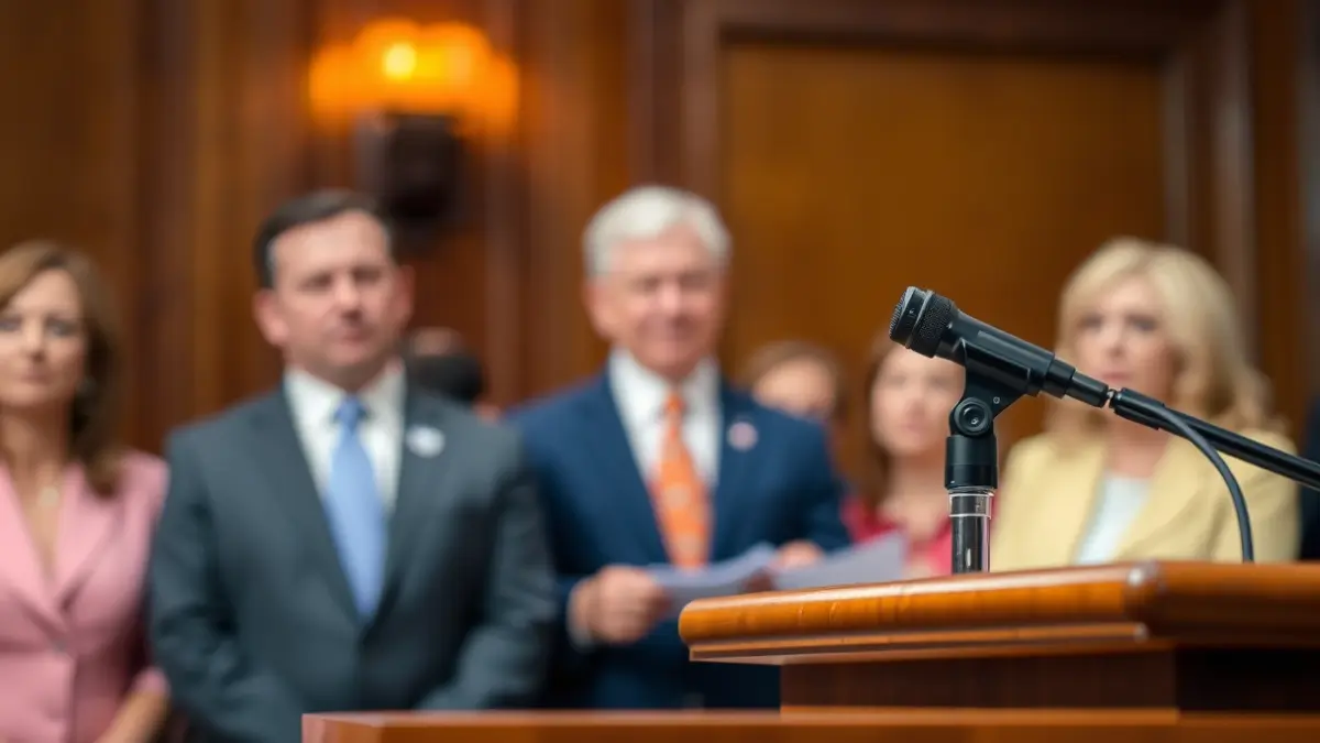 Imagen genérica de un micrófono en un atril, simbolizando un acto político o una declaración.