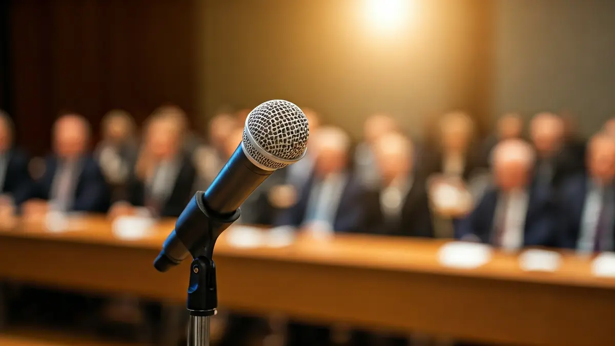 Generic image of a microphone on a podium, symbolizing a political event.