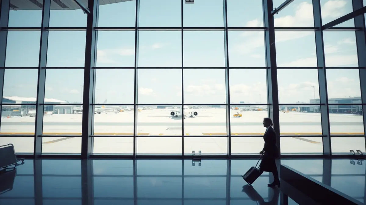 Generic image of a modern airport with an airplane on the tarmac.