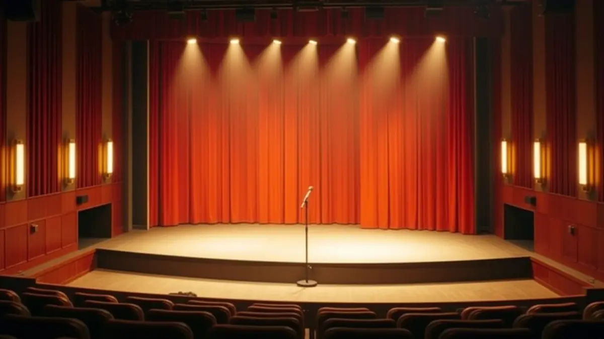 Imagen genérica de un escenario de teatro con un micrófono.
