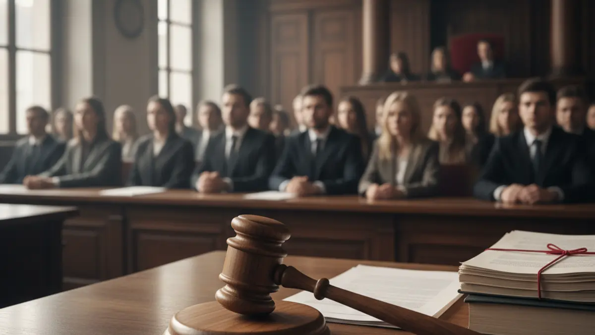 Generic image of a judge's gavel on a desk in a courtroom.