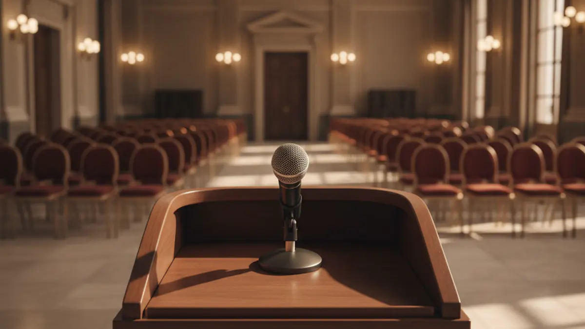 Generic image of a microphone on a podium, symbolizing a political event.