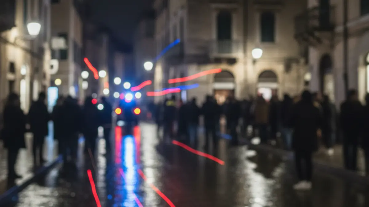 Generic image of emergency lights reflected on a wet street at night.