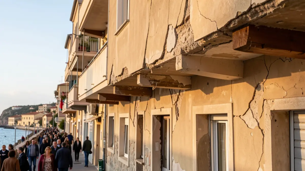 Image of residential buildings with structural damage in Cádiz.