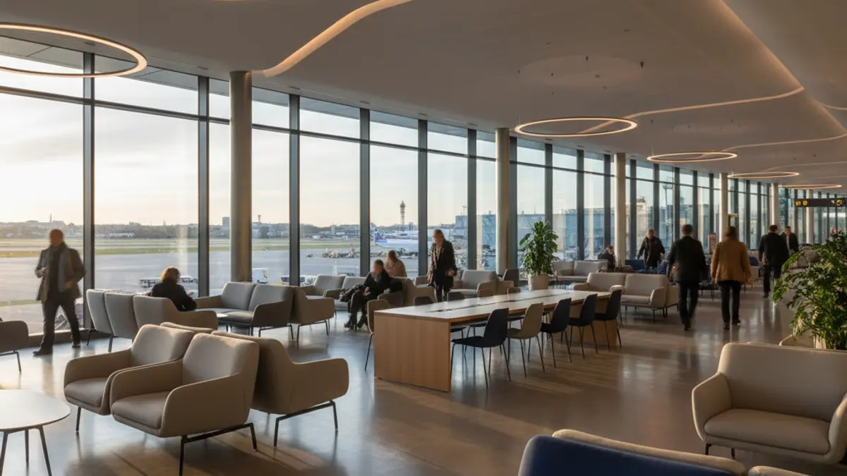 Generic image of a modern and spacious airport VIP lounge.