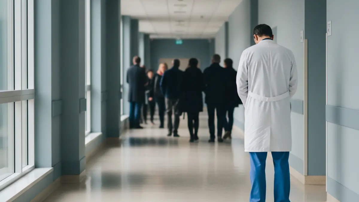 Generic image of an empty hospital corridor, symbolizing staff shortages.