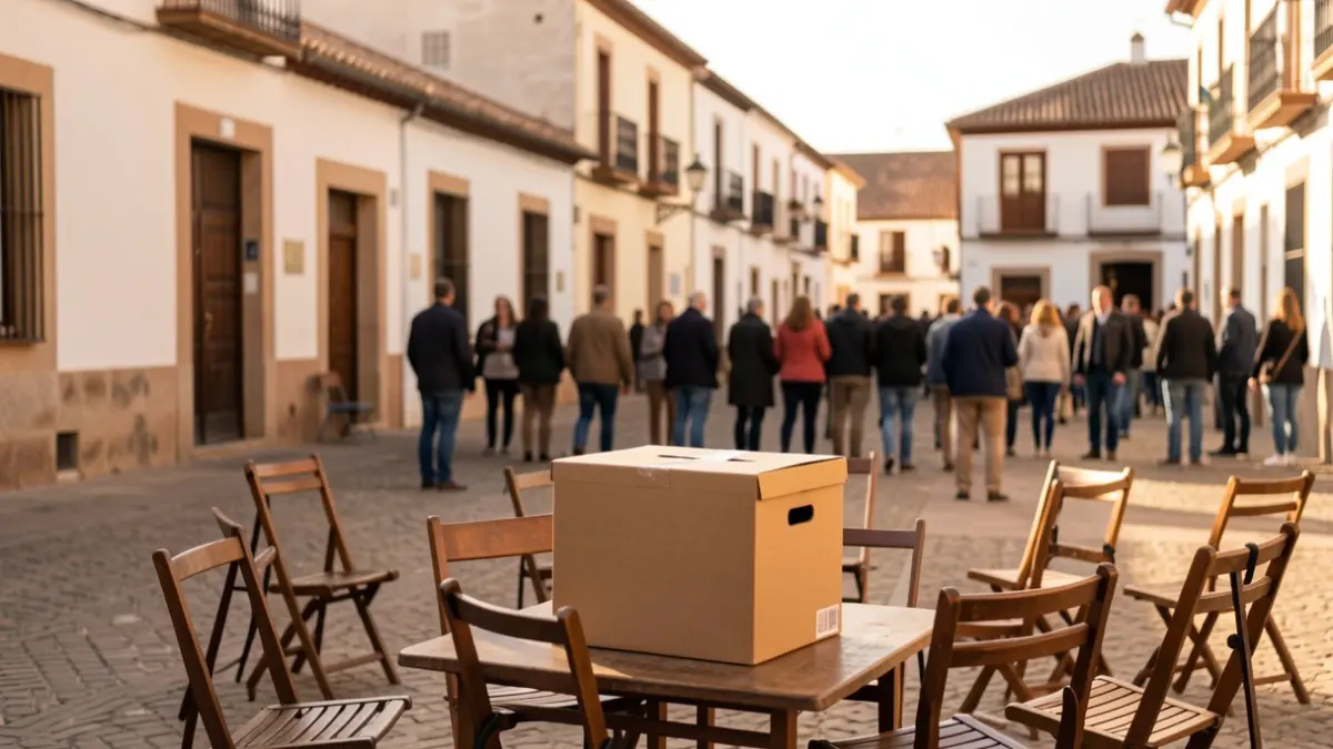 Generic image of a polling station in an Andalusian square with a ballot box.
