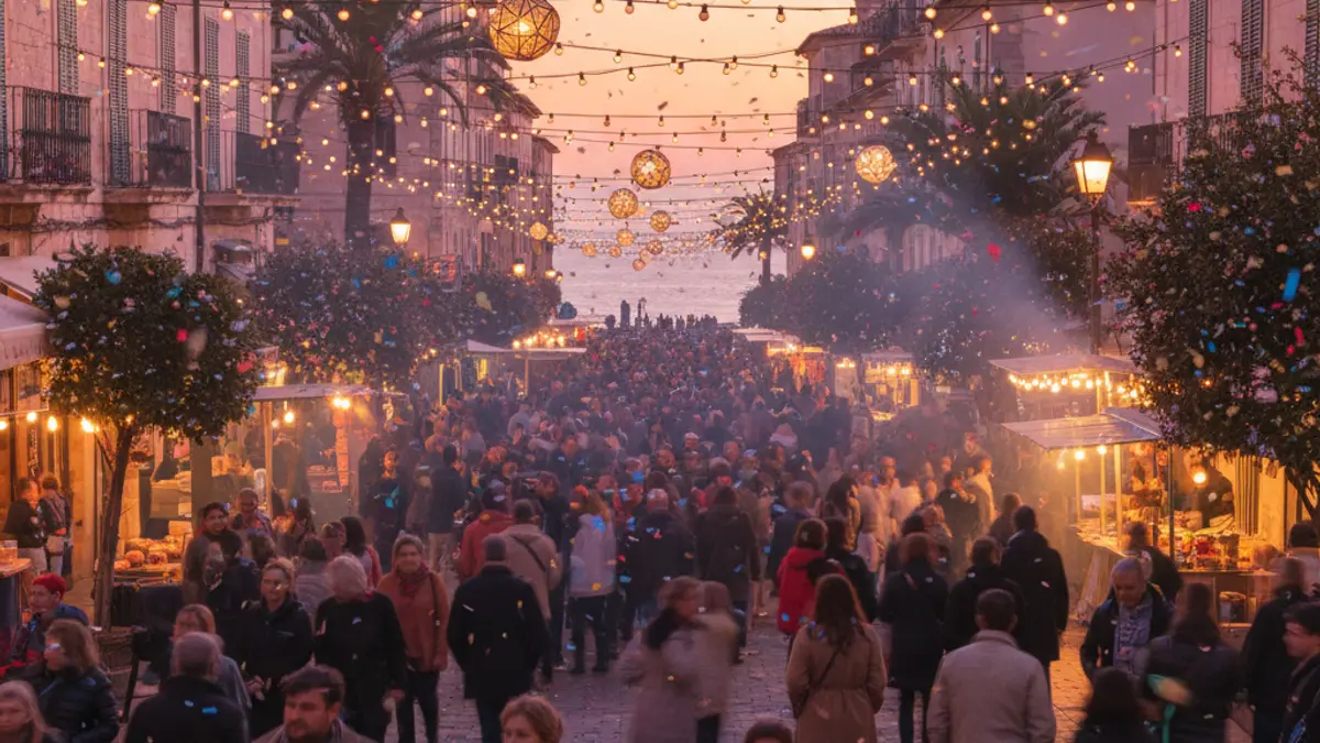 Generic image of a night fair or celebration in a Mediterranean city.