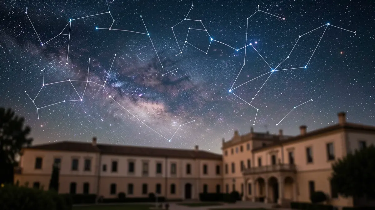 Imagen genérica del cielo nocturno con siluetas arquitectónicas de la Universidad de Almería.