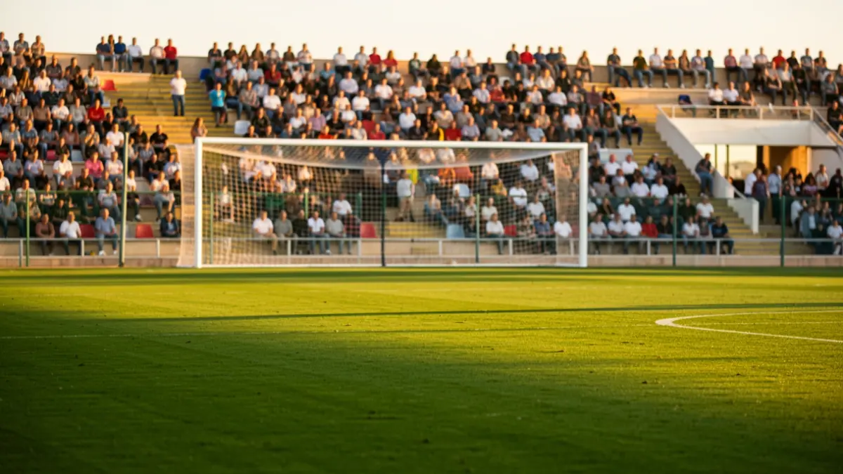 Imagen genérica de un campo de fútbol en Andalucía con gradas parcialmente llenas.