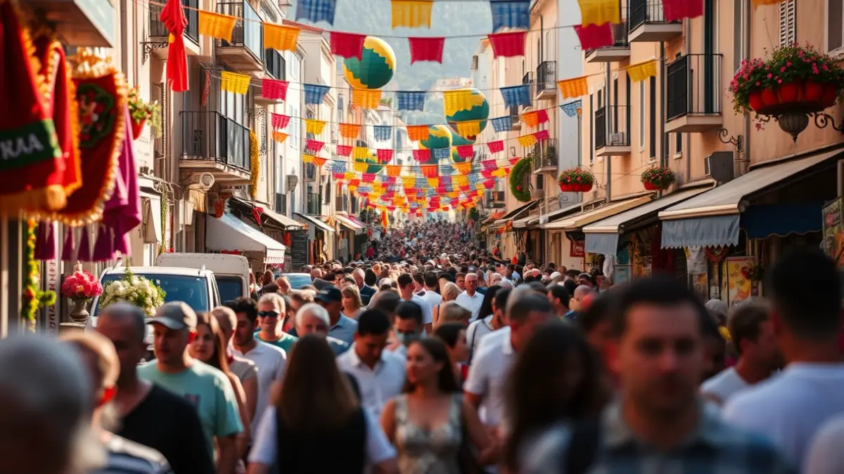 Imagen de ambiente festivo en una calle de Almuñécar durante las Cruces de Mayo.