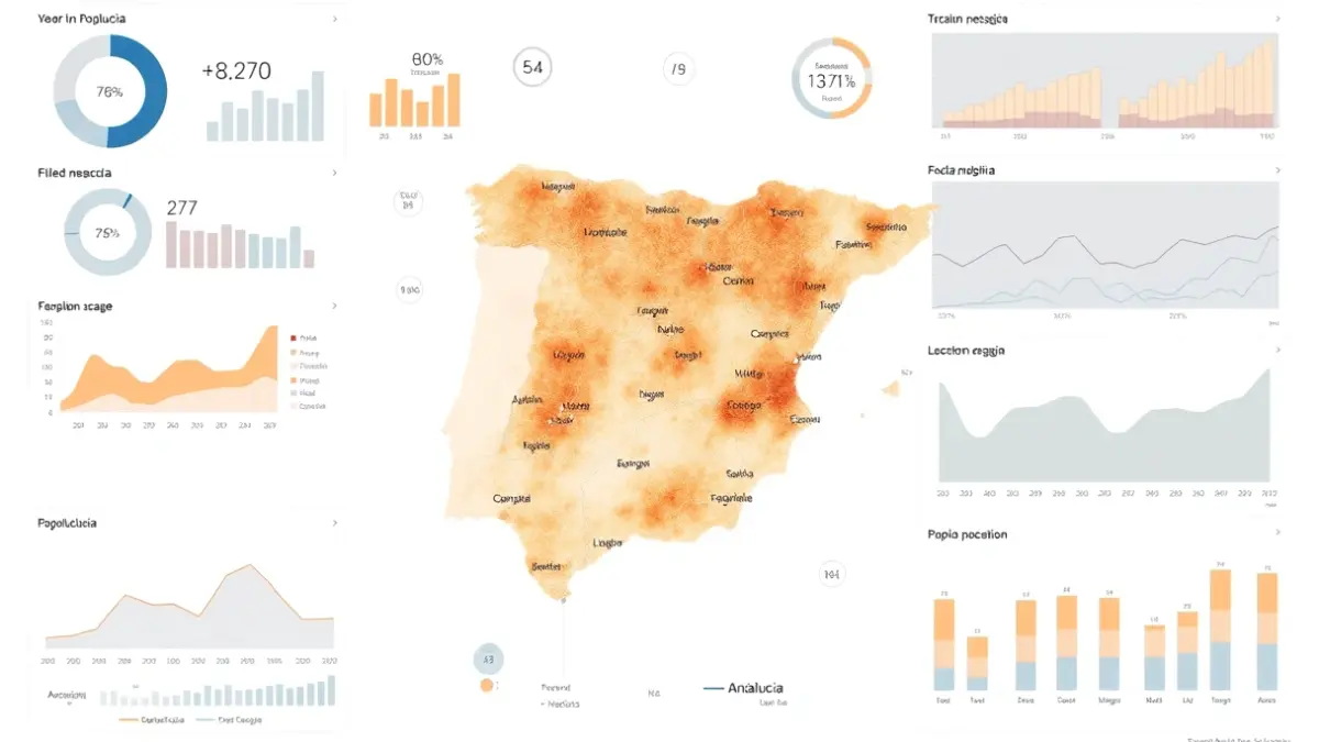 Imagen genérica de un mapa de Andalucía con datos demográficos.