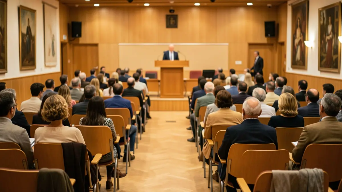 Imagen genérica de un interior de sala de conferencias universitaria.