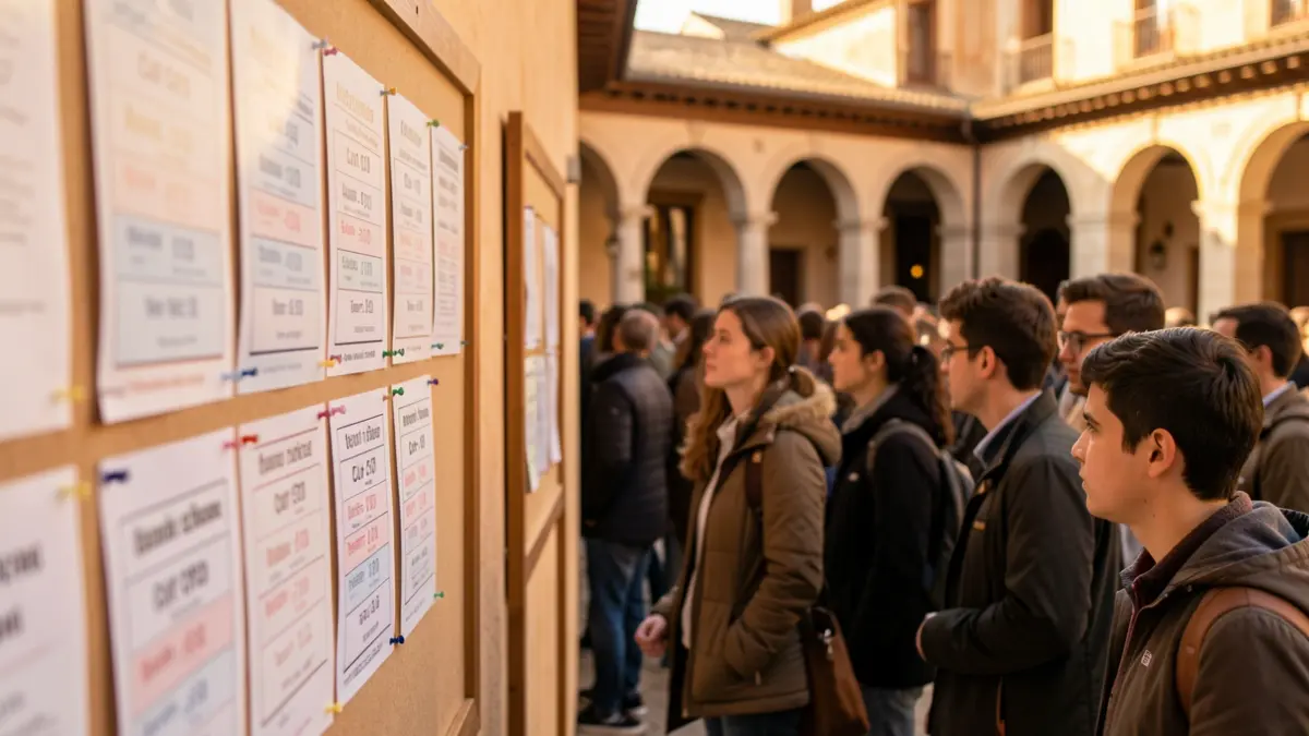 Imagen genérica de estudiantes consultando notas de corte en la Universidad de Almería.