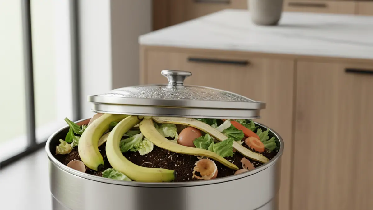 Generic image of a compost bin with organic waste.