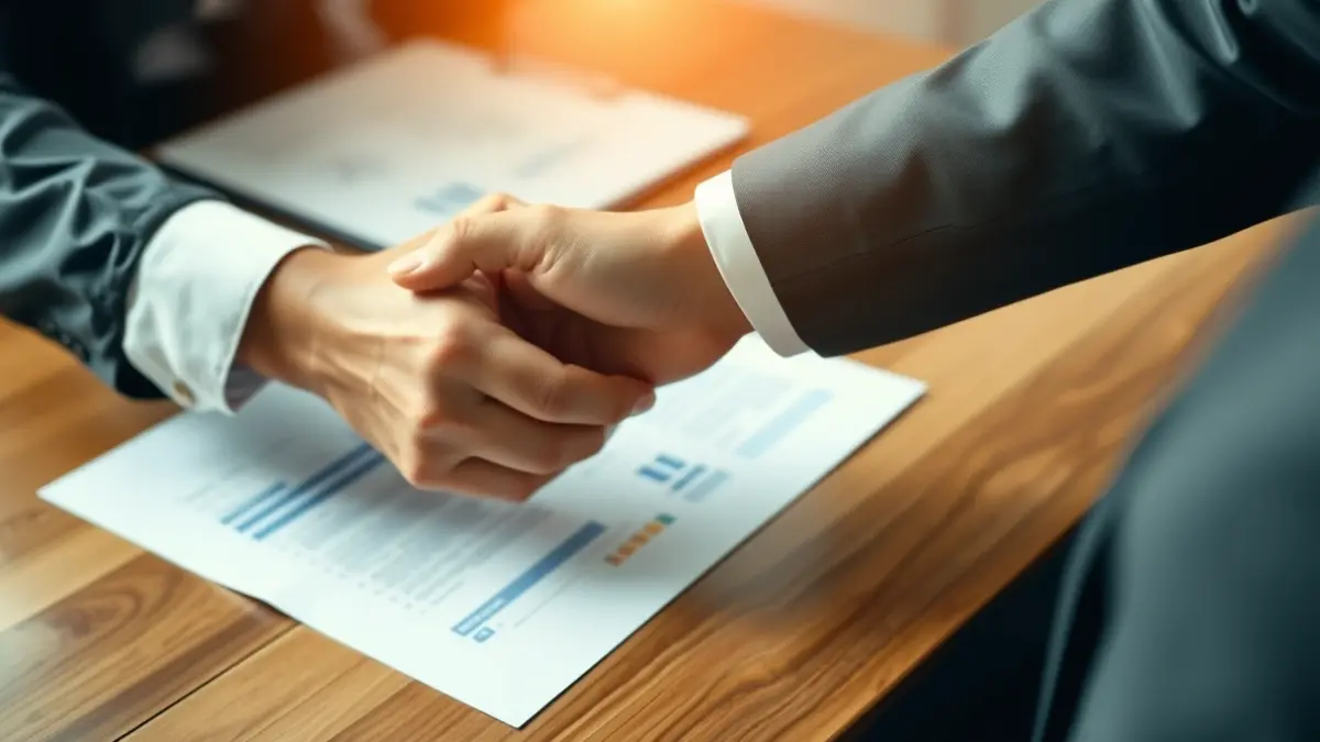 Generic image of a handshake in an office setting, symbolizing a business acquisition.