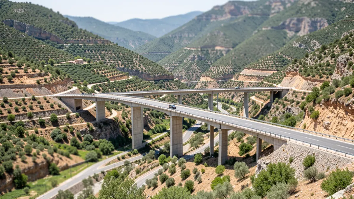Image of a bridge construction in the Alpujarra region, part of the access improvement works for the area.