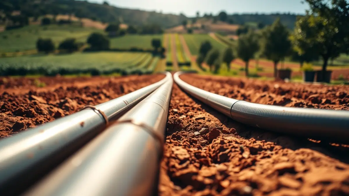 Image of irrigation pipes in a cultivated field in the Guadalhorce Valley.