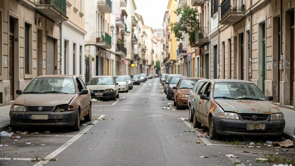 Imagen de coches abandonados en calles de San Fernando.