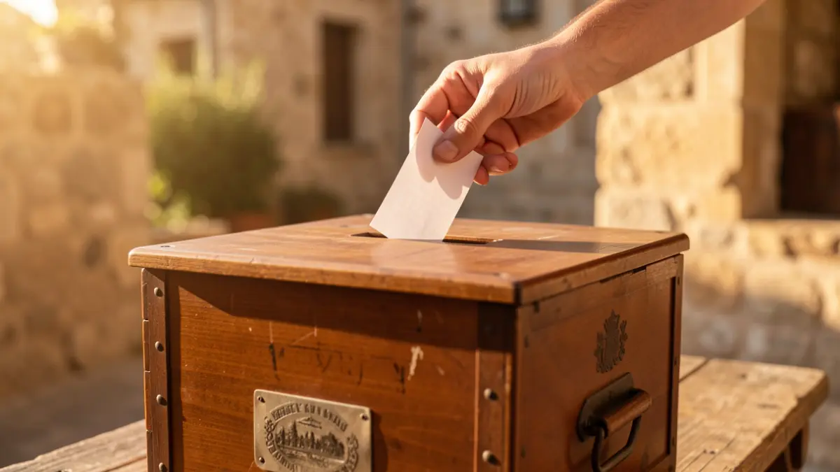Close-up of an Andalusian ballot box with a hand casting a vote.