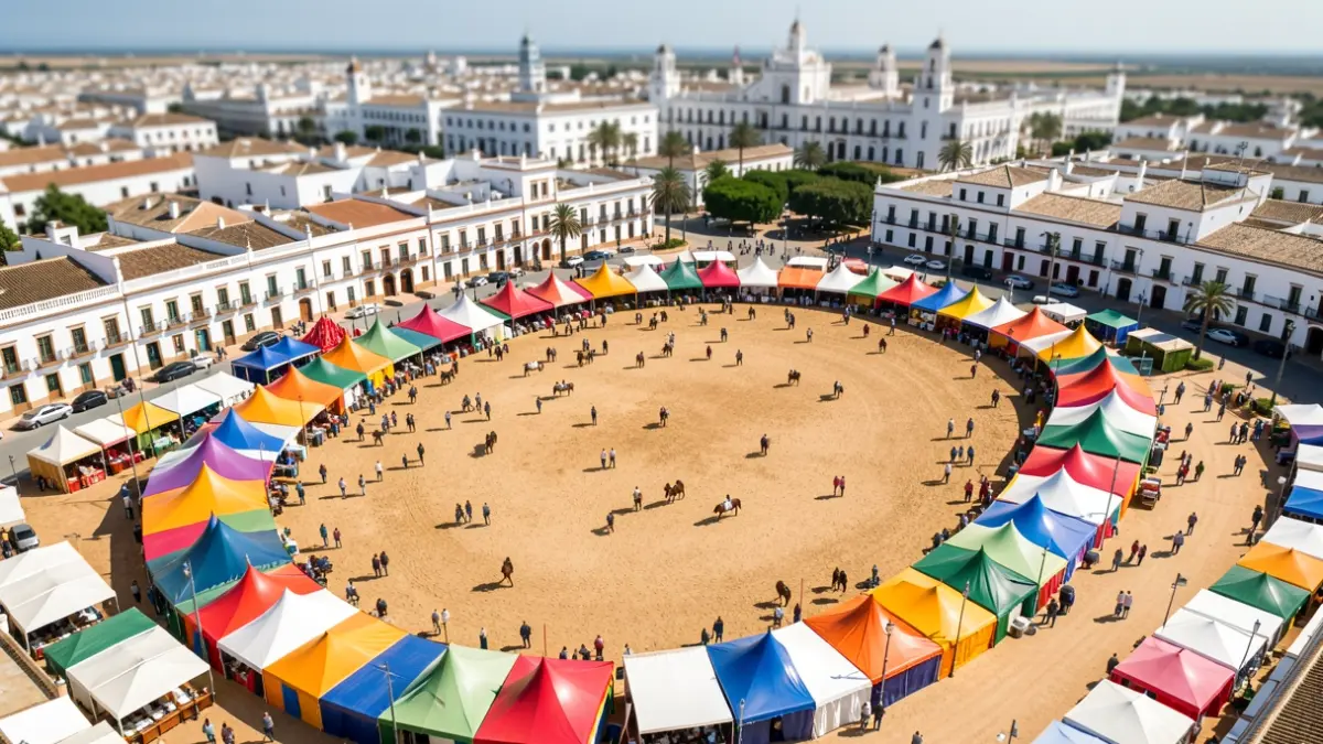 Aerial view of the Feria del Caballo grounds in Jerez de la Frontera, Andalucía.