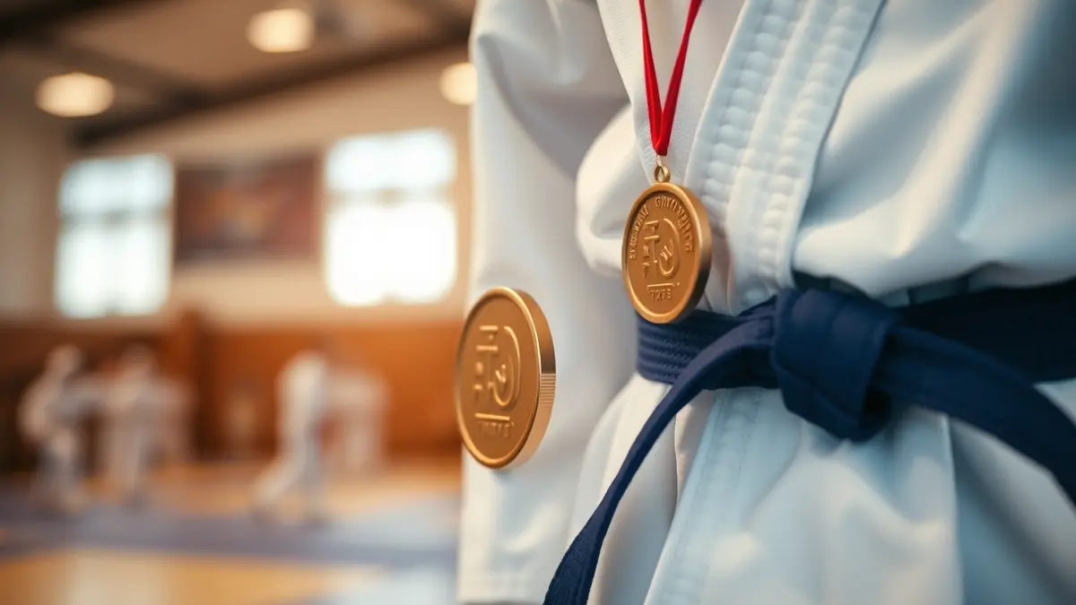 Generic image of a taekwondo belt with a bronze medal.