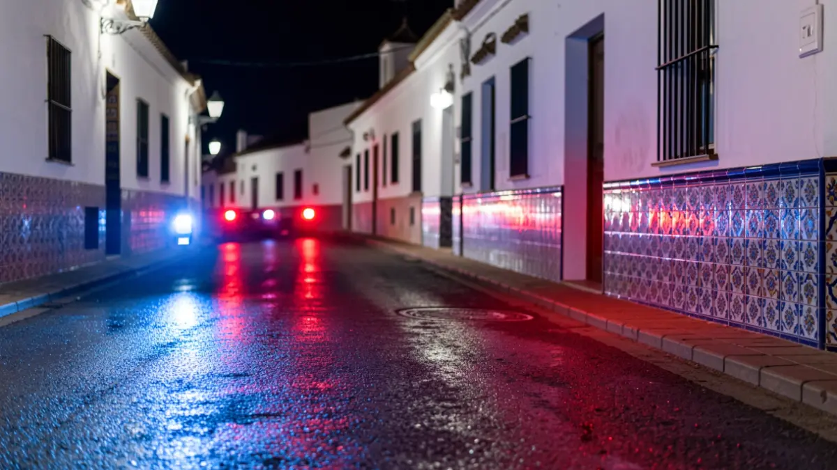 Generic image of police emergency lights reflecting on wet asphalt at night.