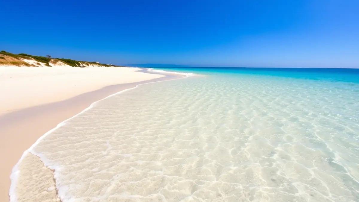Generic image of a sandy beach with clear waters under a blue sky.