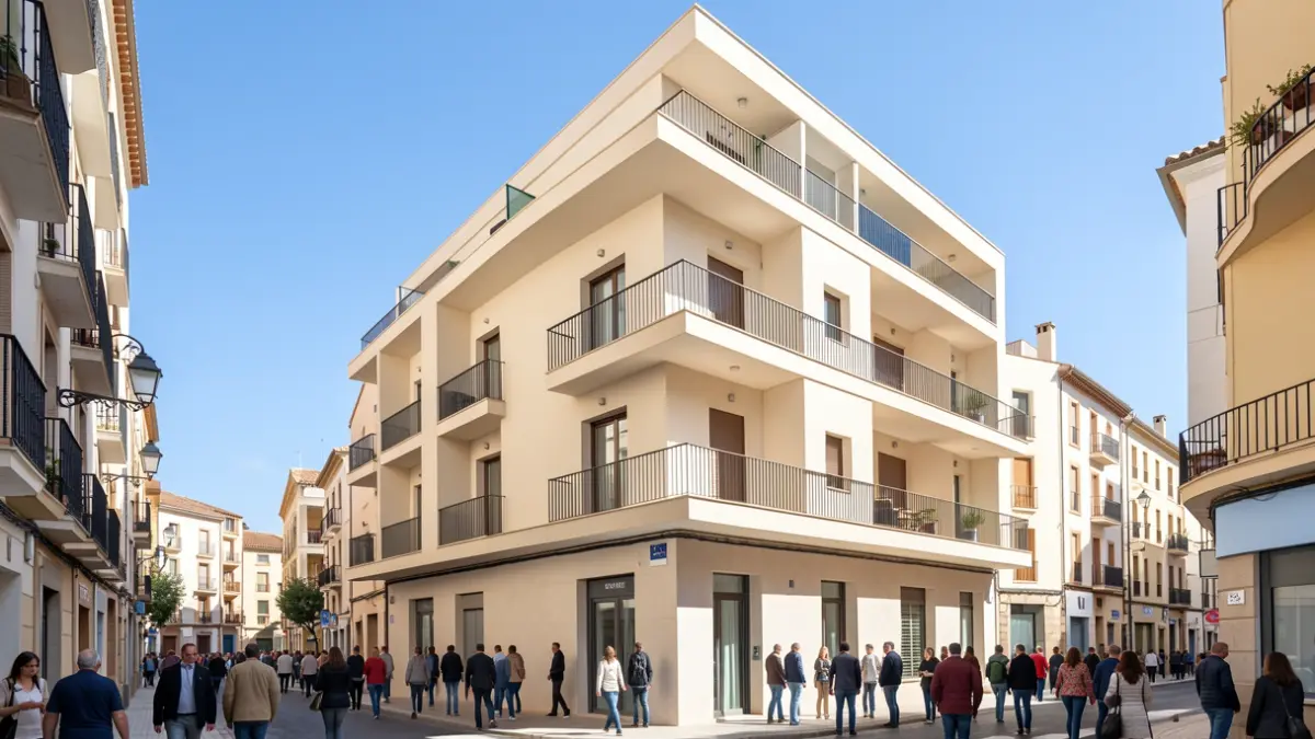 Fachada de un edificio de viviendas protegidas en la ciudad de Cádiz.